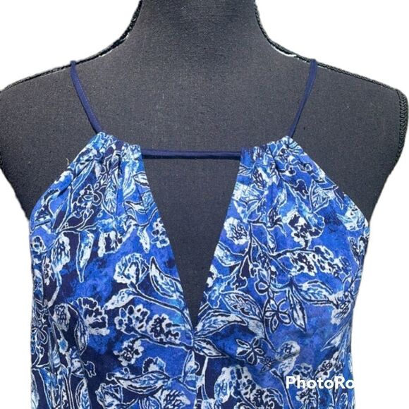 Lucky Brand Indigo navy blue & bright blue floral print maxi dress. Size medium - Picture 6 of 9